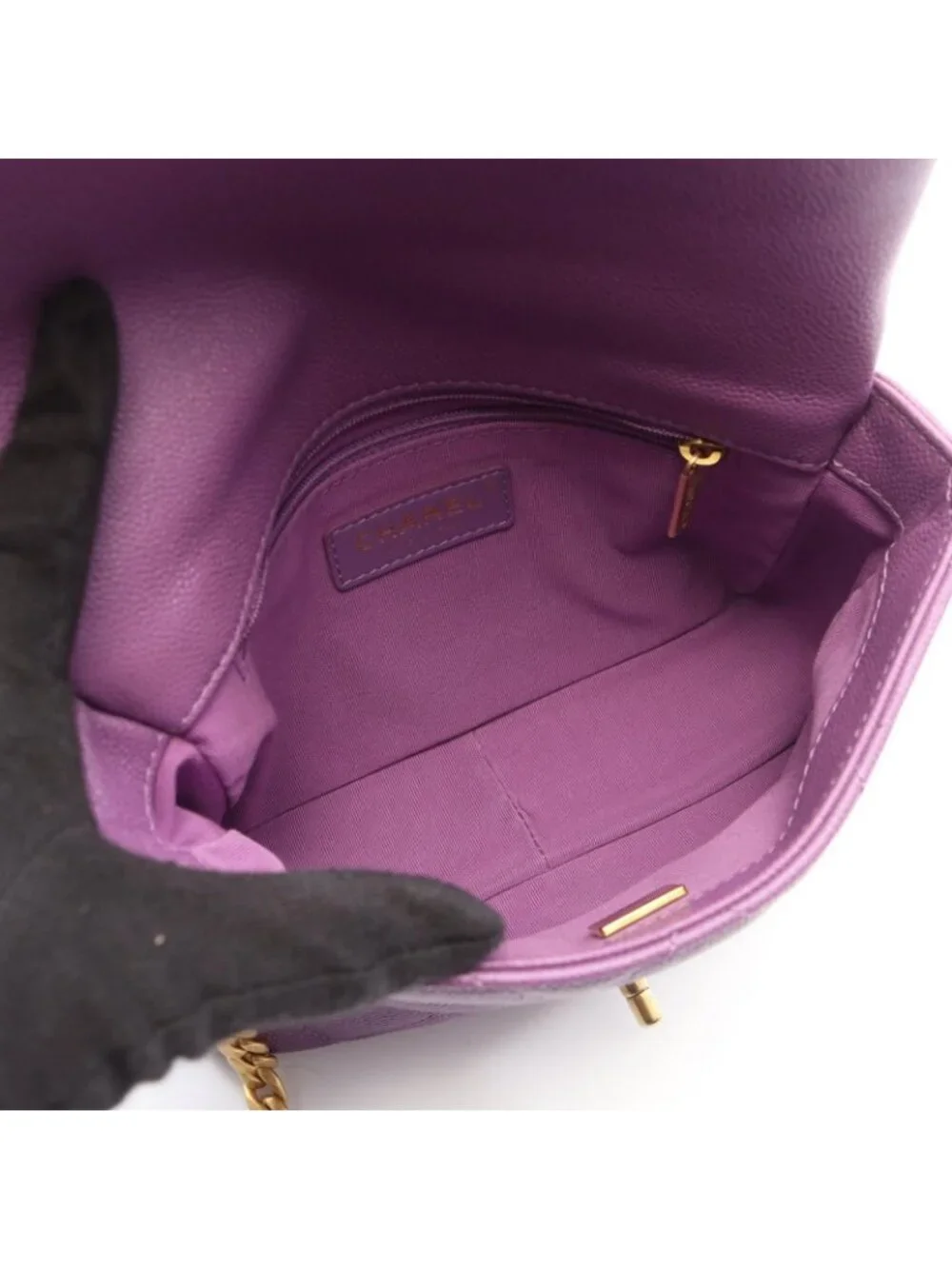 Chanel Shoulder Bag Quilted Small Flap Purple Caviar Leather Chain